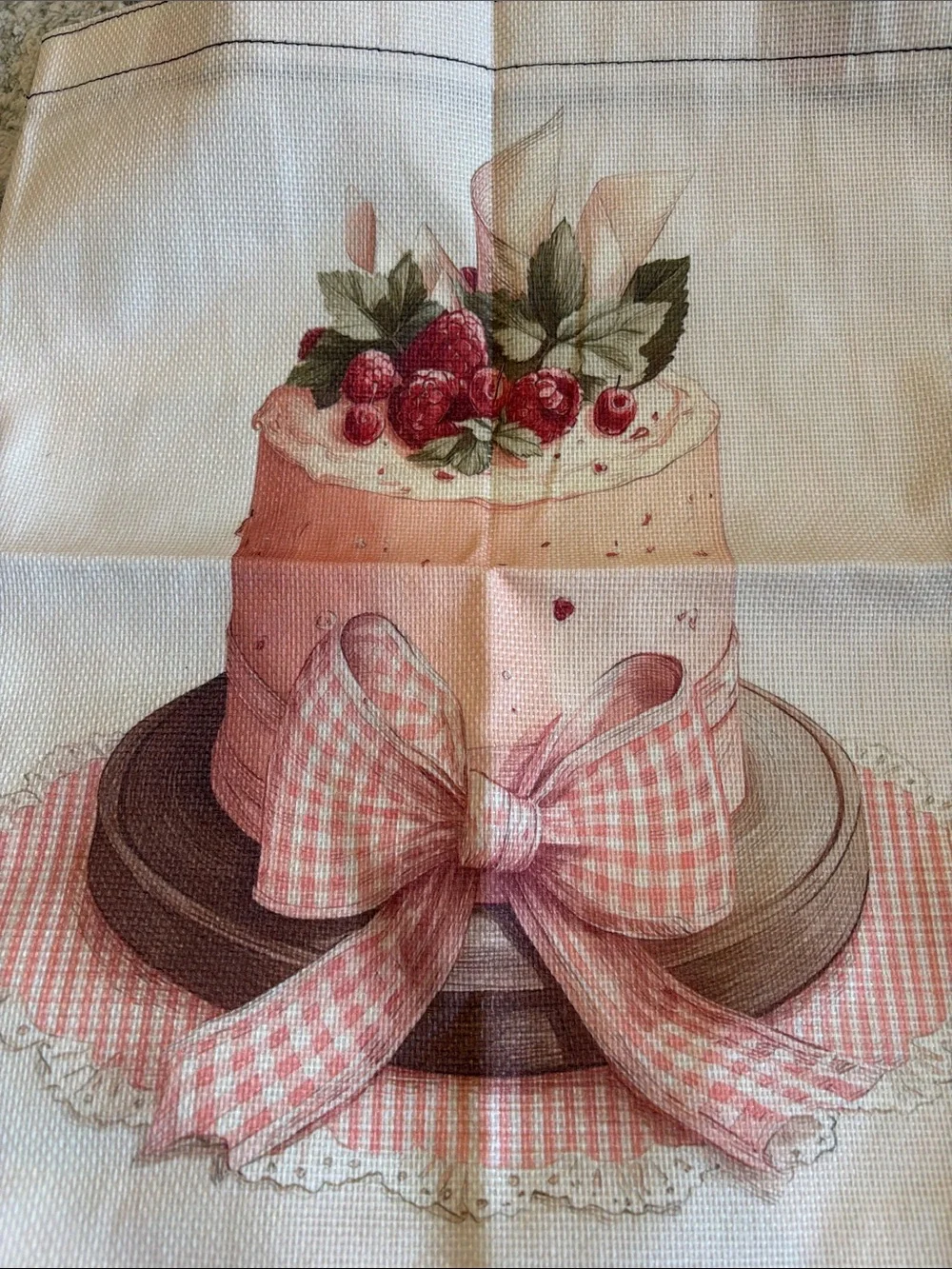 Pink Raspberry Cake Poly Canvas Tote Bag with Black Straps NWT 13.50x15.75”
